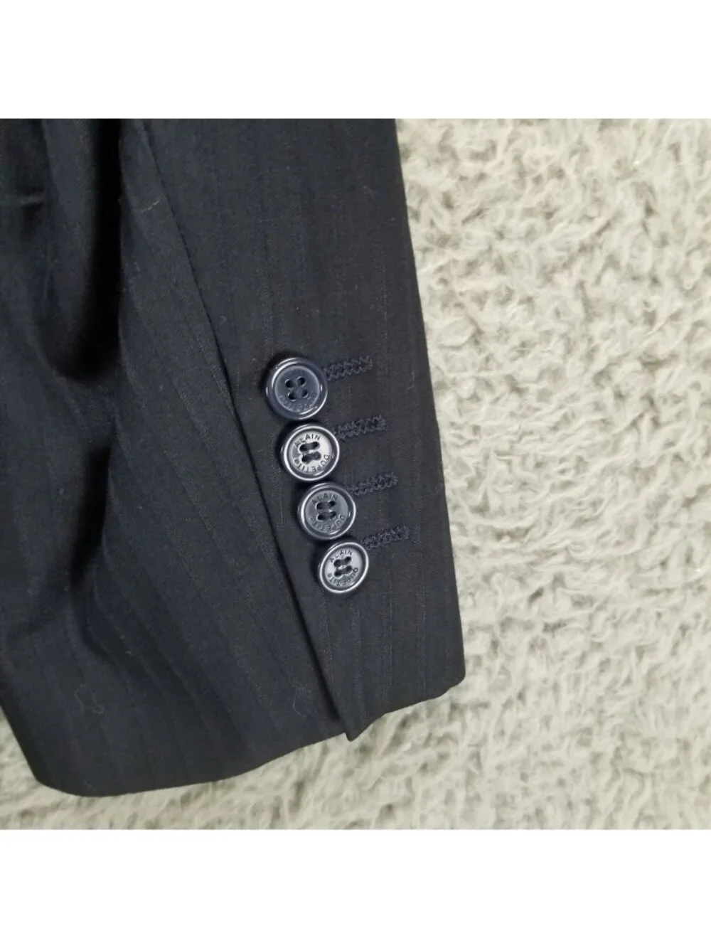 Alain Deputit Jacket Mens 40S Navy Blue Pinstripe Long Sleeve 2 Button Blazer